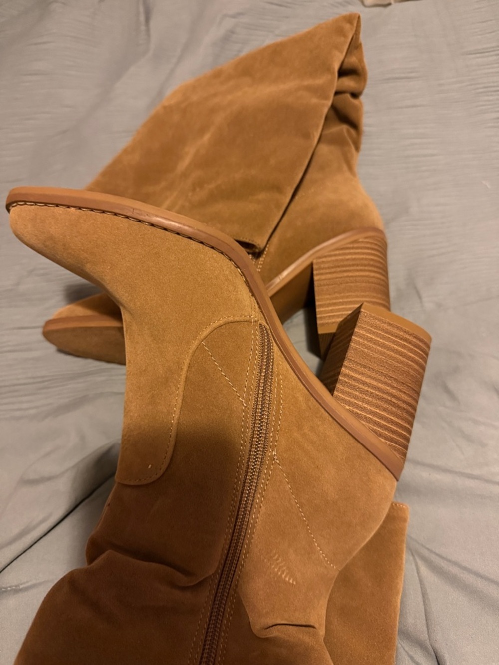 Women’s Tan Suede Slouch Knee-High Boots - Picture 2 of 2